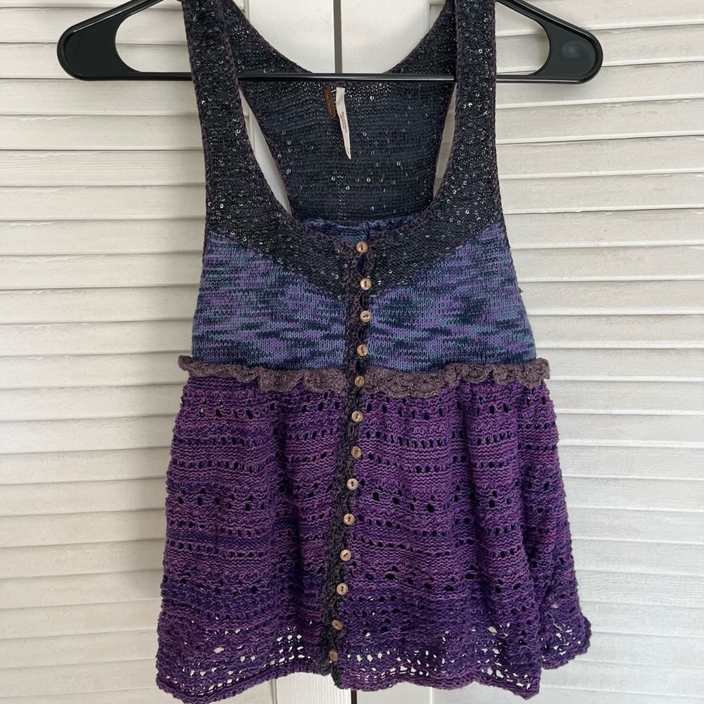 Free People Purple and Blue Crochet Tank Top